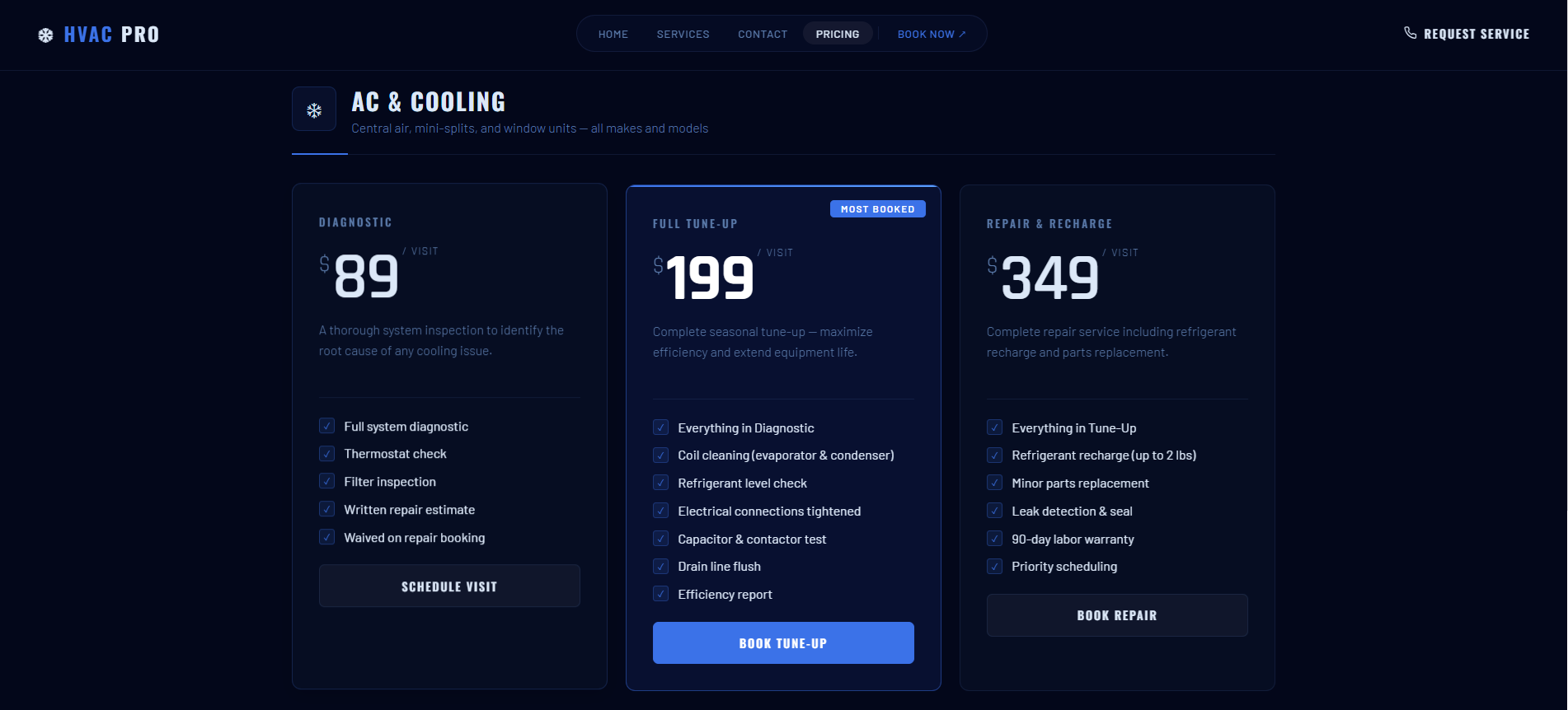 AC & Cooling Pricing Section
